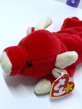 Ty Beanie Baby Snort the Red Bull 8” Plush VTG 1995 Retired with Tag Stuffed Toy